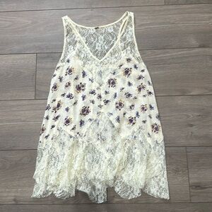 FREE PEOPLE Boho Lace Inset Slip Tank Tunic Top Sz S
